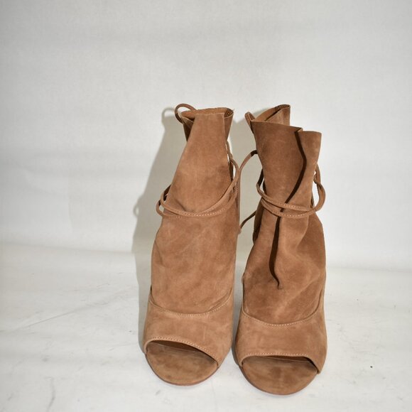 NEW $200 Vince Camuto Avera Peep Toe SUEDE HEEL BROWN BOOTIE TIE 10 (TPO18) - Picture 3 of 7